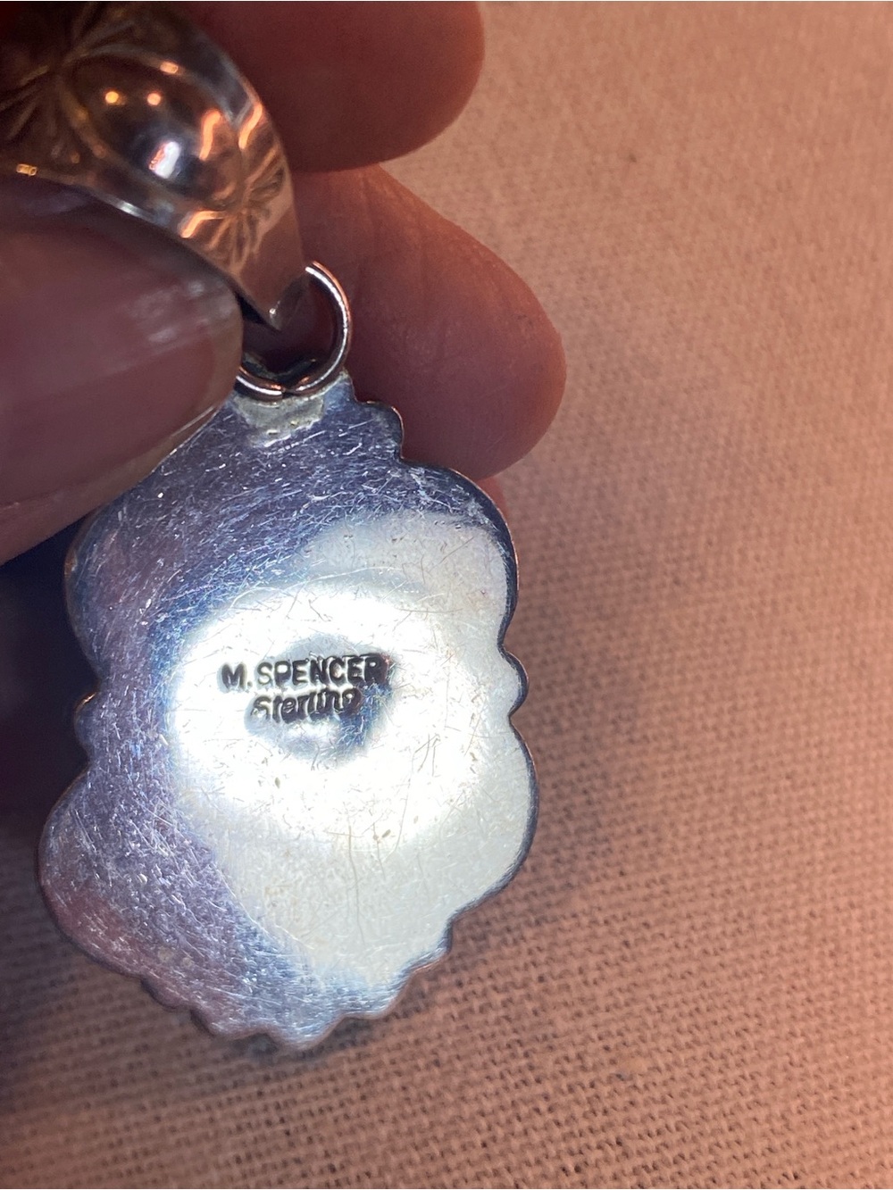 Signed M Spencer Navajo Sterling Silver Turquoise Pendant Vintage UNISEX - Picture 3 of 8